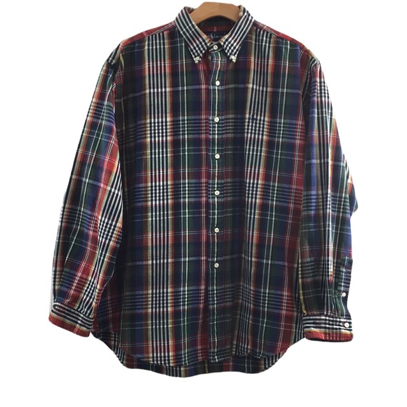 Ralph Lauren Green Blue Plaid Button Down Shirt Mens XL Long Sleeve Flannel